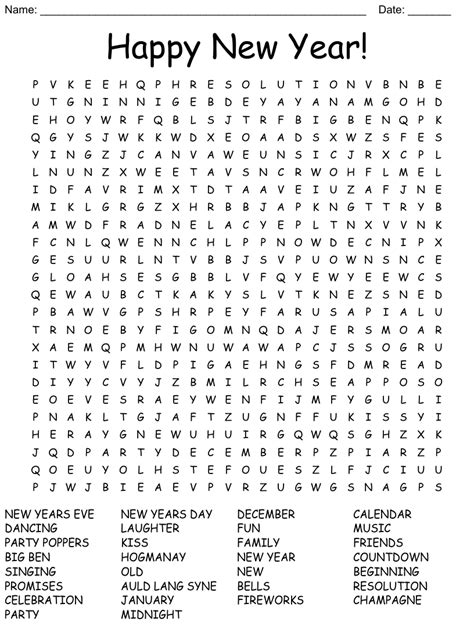 Happy New Year Word Search - Word Search Printable