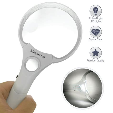 Magnipros Handheld Magnifying Glass With Ultra Bright Led Lights Multi Power Lens 3x 45x 25x