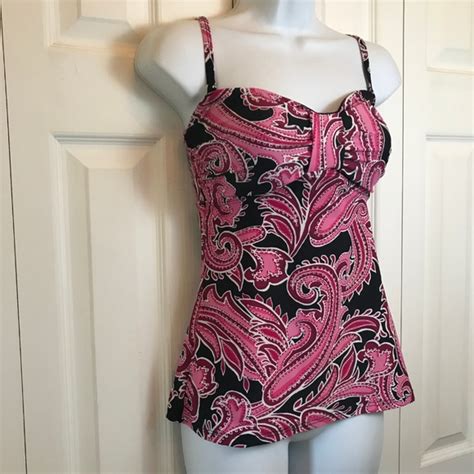 Croft And Barrow Swim Croft Barrow Black Pink Paisley Swim Tankini