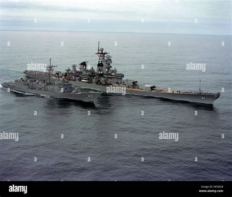 A Starboard Bow View Of The Battleship Uss Iowa Bb Refueling The