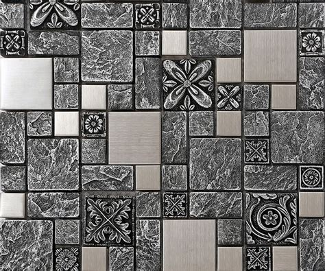 Brushed Stainless Steel Backsplash Mosaic Tile Designs Black Ceramic Mosaic Wall Tiles