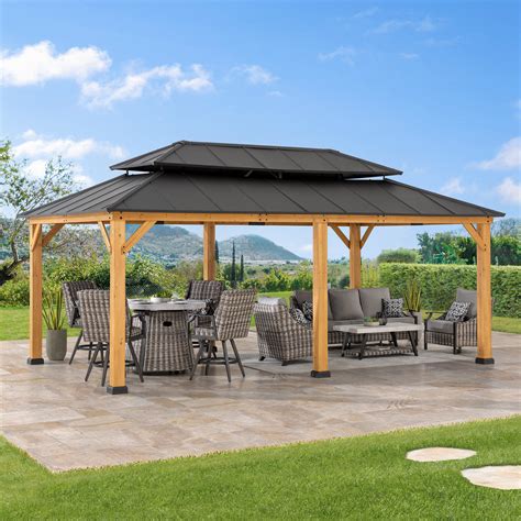 Sunjoy X Ft Wood Gazebo Outdoor Patio Aluminum Hardtop Gazebo