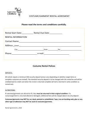 Fillable Online Costume Garment Rental Agreement Fax Email Print