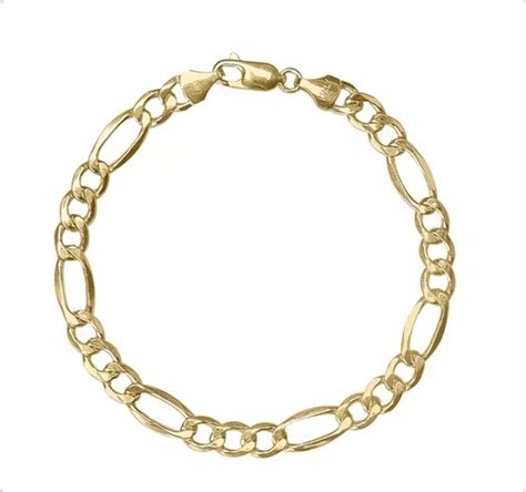 Pulsera Figaro Esclava Oro 10k Italiano 21cm 7mm Estuche