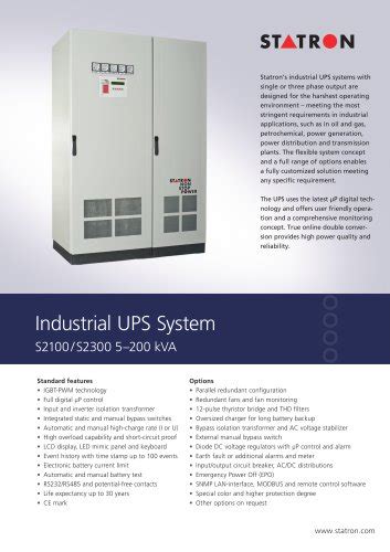 Industrial UPS System S2100 S2300 5200 KVA Statron Middle East FZCO