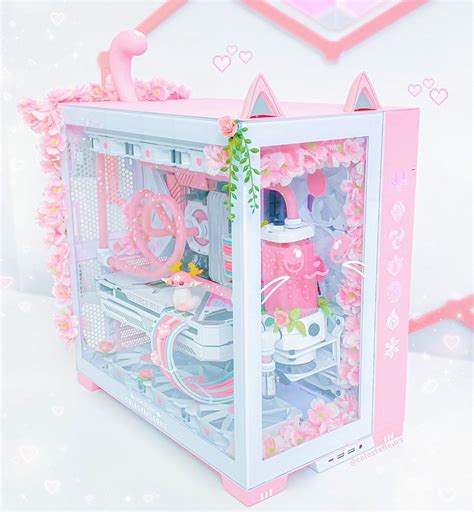 Pastel Pink Cat ♡ Pink And White Pc Build Gaming Video Editing