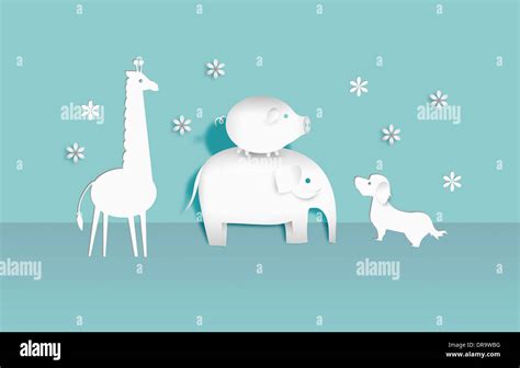 illustrated animals in green background Stock Photo - Alamy