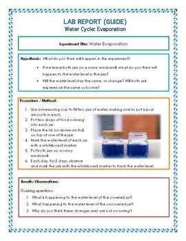 Water Cycle: Evaporation Experiment- Lab Report Guide by Hands On ...