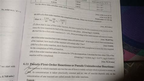 So Order W R T A 1 6 60 Of A First Order Reaction Was Completed