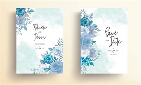 Wedding Card With Beautiful Blue Flowers Graphic By Darren Studio