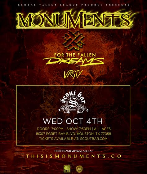 Buy Tickets To Monuments In Houston On October