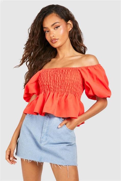 Shirred Puff Sleeve Smock Top Boohoo Uk