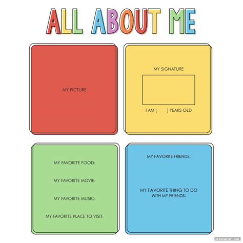 Free All About Me Poster Printable