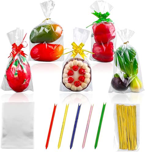 Prasacco 50 Pieces Clear Cellophane Wrapping Bags Set 6x10” Food Safe