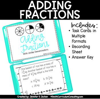 Adding Fractions With Uncommon Denominators Task Cards Teks E H