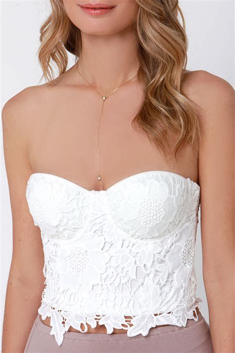 Ivory Bustier Top White Top Lace Top Crop Top