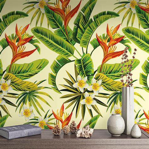 Custom Size Mural Wallpaper Tropical Plants Wallcovering Bvm Home