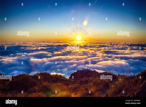 Nature Background With Sunrise Over Clouds It Is On The Top Of Pico Do
