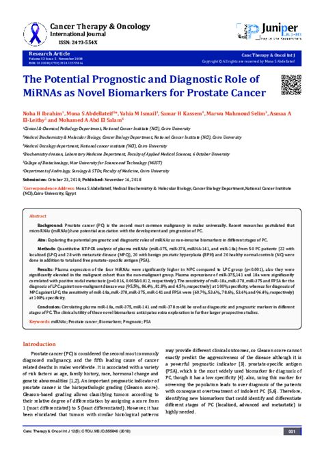 Pdf The Potential Prognostic And Diagnostic Role Of Mirnas As Novel