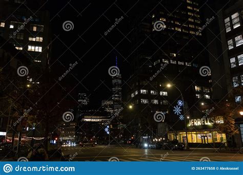 Night Manhattan Scene during Christmas Season, New York Editorial Stock ...