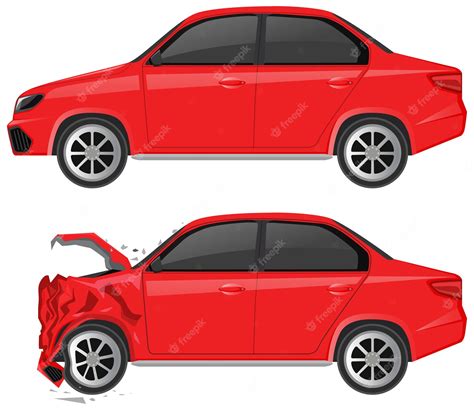 Free Vector Red Sedan Car And Wrecked Car On White Background