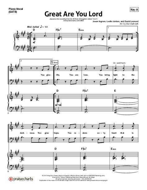 Great Are You Lord Sheet Music Pdf All Sons And Daughters Praisecharts