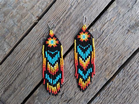 Native American Beaded Earrings Seed Bead Earrings Mexican Etsy