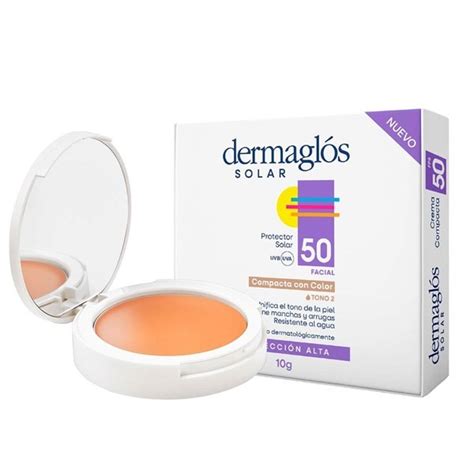 Dermaglos Protector Solar Facial Crema Compacta Fps 50 Con Color Tono 2