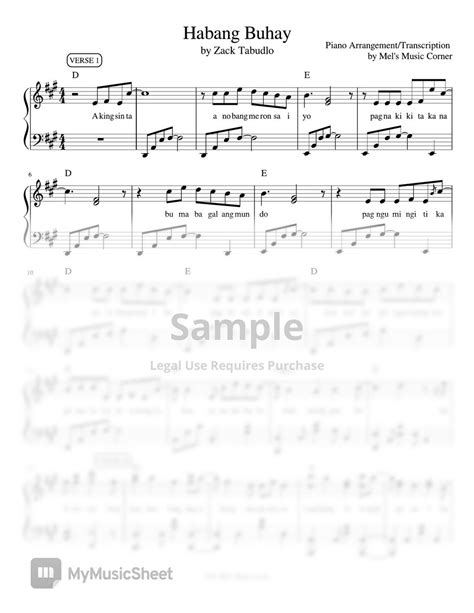 Zack Tabudlo Habang Buhay Piano Sheet Music Sheets By Mel S Music Corner