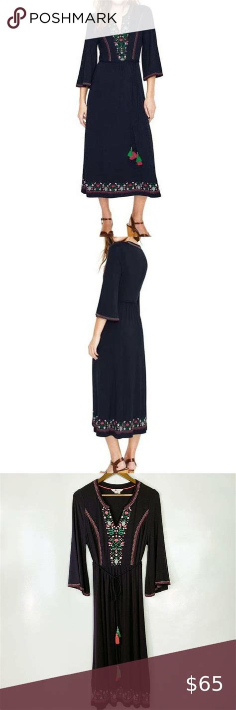 Boden Remi Embroidered Midi Dress Navy Blue Embroidered Midi Dress