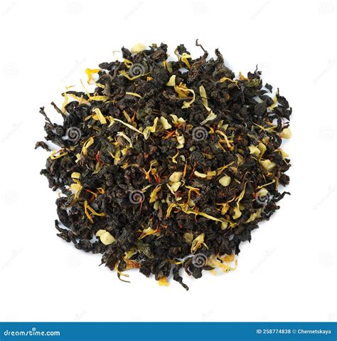 Pile Of Aromatic Herbal Tea Isolated On White Top View Stock Photo