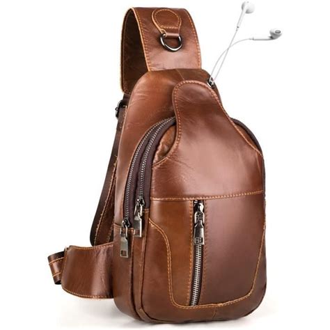 Homme Sac De Poitrine Cuir V Ritable Sacoche Homme Bandouliere Sac