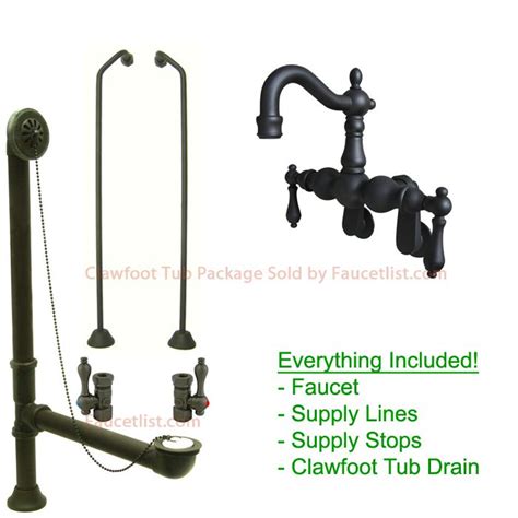 Oil Rubbed Bronze Wall Mount Clawfoot Tub Faucet Package w Drain ...