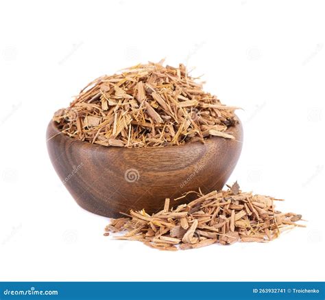 Catuaba Bark In Wooden Bowl Isolated On White Background Trichilia