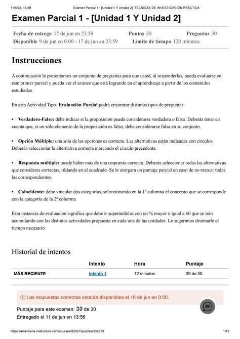 Examen Parcial 1 Unidad 1 Y Unidad 2 Tecnicas De La Investigacion Examen Parcial 1