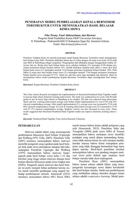 PDF PENERAPAN MODEL PEMBELAJARAN KEPALA BERNOMOR TERSTRUKTUR UNTUK