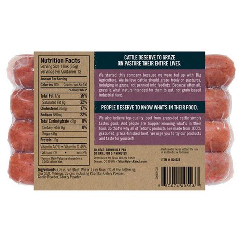 Teton Waters Ranch Uncured Grass Fed Beef Polish Sausage 225 Lbs