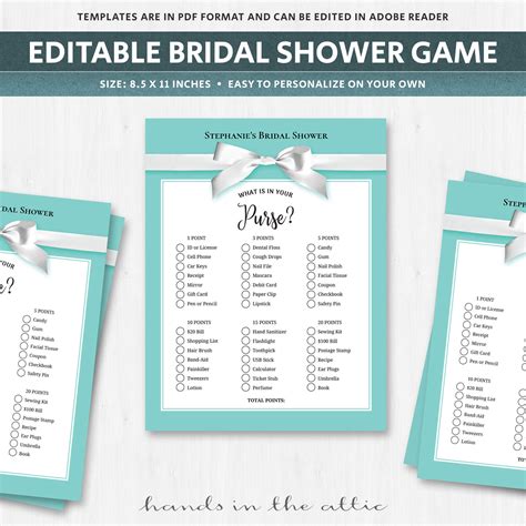 Whats In Your Purse Bridal Shower Game Free Printable