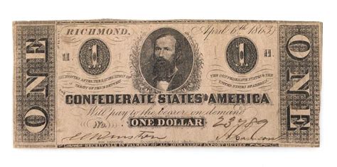 Lot ANTIQUE APRIL 6TH 1863 1 ONE DOLLAR CONFEDERATE STATES OF