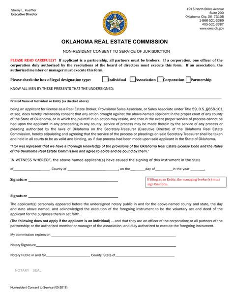 Oklahoma Non Resident Consent To Service Of Jurisdiction Fill Out