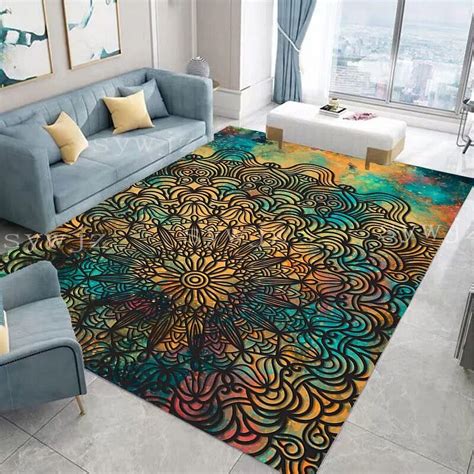 Green Splashed Ink Mandala Flower Living Room Carpet Corridor Steps Non ...