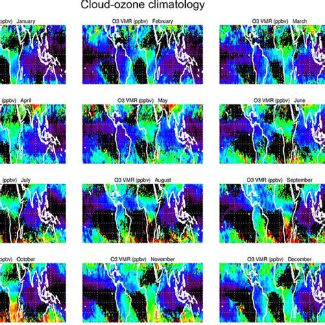 Monthly Mean Climatology Maps Of Omi Mls Residual Cloud Ozone Units