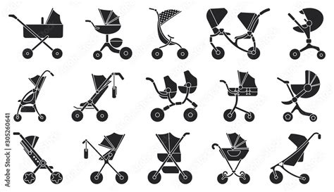 Baby Carriage Black Vector Set Iconillustration Of Isolated Black Icon