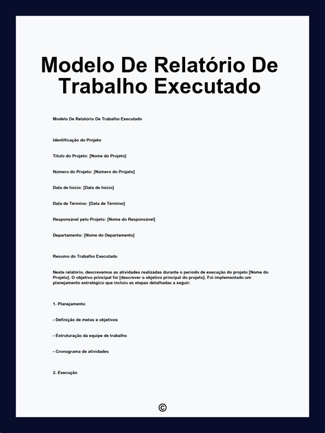 Modelo De Relatorio De Trabalho - Modelo De Relatório De Trabalho Executado