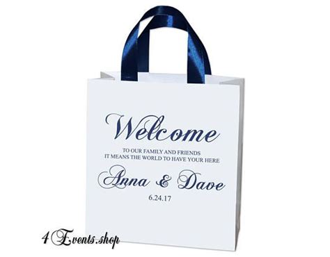 25 Wedding Welcome Bags With Navy Blue Satin Ribbon And Your Etsy