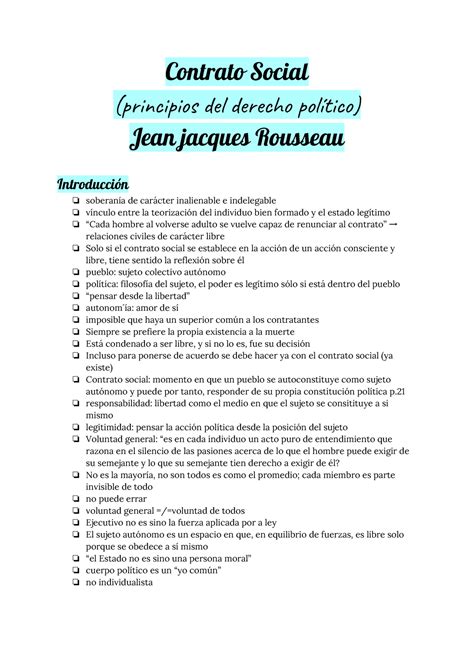 Contrato Social Resumen Contrato Social Principios Del Derecho