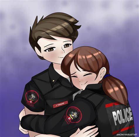 My Two Police Ocs Aubrey And James Hugging They Didnt Get Along At