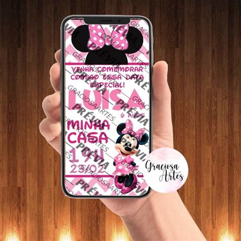 Convite Virtual Minnie Rosa Elo Produtos Especiais