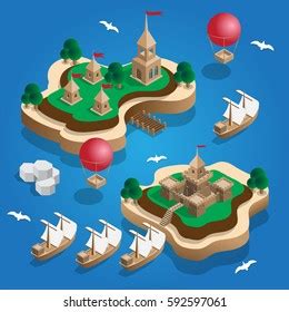 World Famous Touristic Attractions Isometric Map Stock Vector Royalty