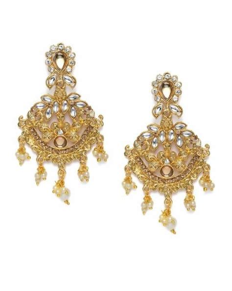 Buy Kord Store Fancy Flower White Stone Gold Plated Chand Bali Earring